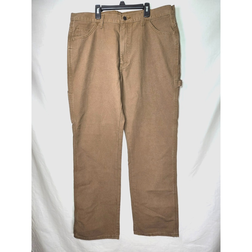 Dickies Carpenter Work Pants Mens 38x33.5 Brown Relaxed Fit Hammer Loop Cotton